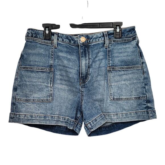 Kut from the Kloth Blue Denim Jane High-Rise Pork Chop Pockets Shorts Women's 12 - Picture 1 of 10